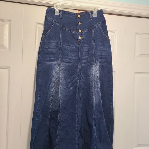 Women's Retro Exposure Button-Fly A-Line Maxi Denim Skirt - Picture 1 of 4